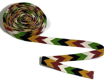 Hand Woven 1 1/8 Inch Wide Guatemalan Belt, Purse Strap, Sash, Hat Band Sold by the YARD. Cotton Mayan Toto Belt. Earth Tone Chevron Weave