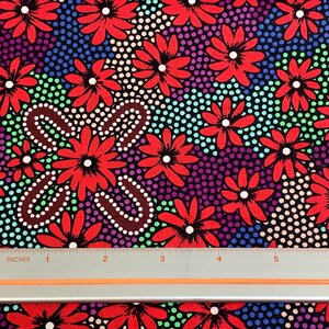 Australian Aboriginal Cotton Quilting Fabric by the YARD. M&S Textiles Lemon Grass Red by Sharon Pettharr Briscoe. Original Art Designs. image 6