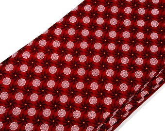 South African Shweshwe Fabric by the  YARD. DaGama Lime Green Cinnamon Red White Rosettes and Pinwheels. 100% Cotton.