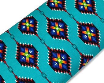 CANVAS Southwest Style Ikat Print Fabric by the Yard. 100% Canvas Weight Cotton in Turquoise, Red & Yellow. For Apparel, Home Décor, Crafts.