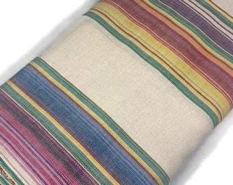 Guatemalan Wide Striped Ikat Fabric by the YARD. Light Weight. Natural & Pastel Colors Handwoven Mayan Fabric for Apparel, Décor. 36" wide.