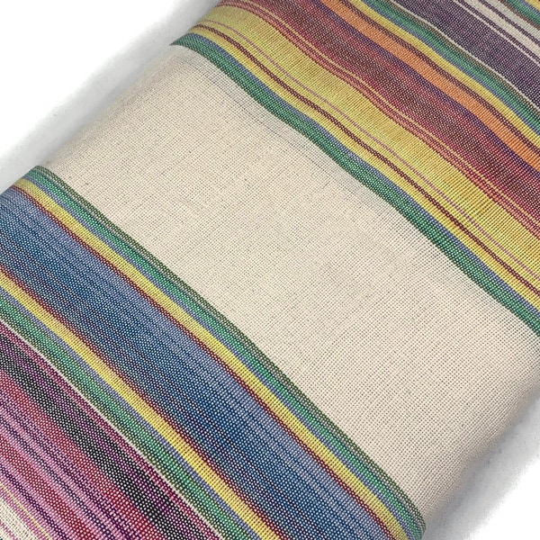 Guatemalan Wide Striped Ikat Fabric by the YARD. Light Weight. Natural & Pastel Colors Handwoven Mayan Fabric for Apparel, Décor. 36" wide.