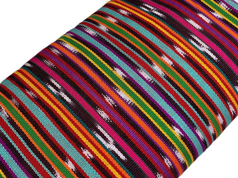 Spring Bright Striped Ikat Guatemalan Fabric by the YARD. Handwoven Fair Trade Ethnic Mayan Fabric. 100% Cotton for Home Décor 36 wide. image 1