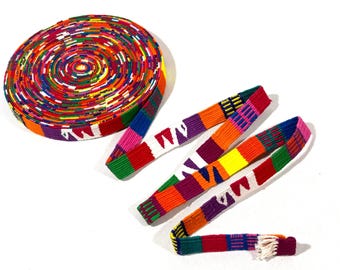 Handwoven 3/4 Inch Wide Guatemalan Belt, Hat Band Sold by the YARD. Cotton Assorted Rainbow Stripe.