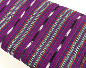 Bright Rainbow & Black, White Ikat Guatemalan Fabric by Yard, Handwoven Cotton, 36" Wide.