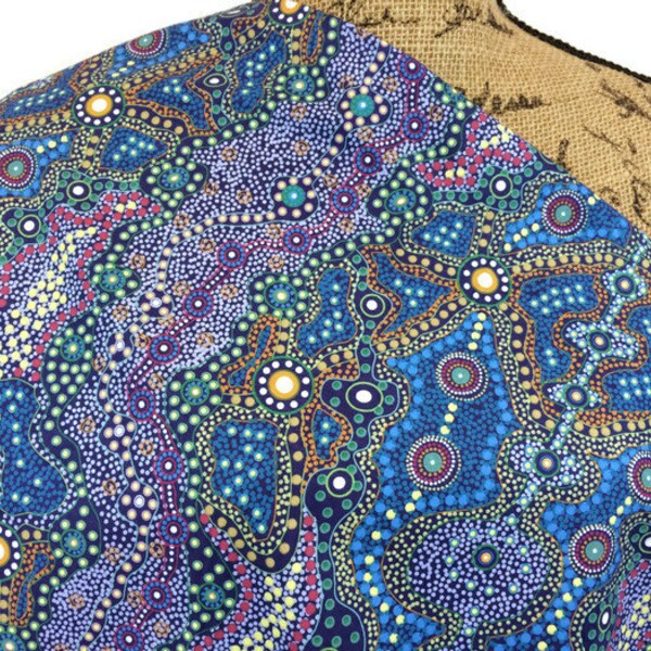 Australian Aboriginal Cotton Quilting Fabric by the  YARD.  M&S Textiles Yalke Blue featuring Original Australian Aboriginal Art Design