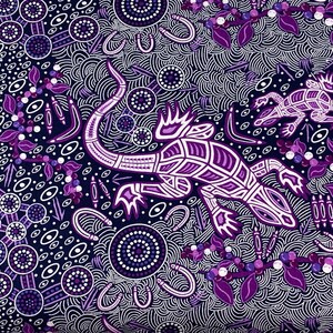 Australian Aboriginal Cotton Quilting Fabric by the YARD. M&S Textiles Man and Goanna Violet. For sewing, quilting, apparel, home decor. image 4