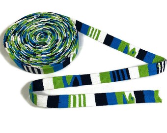 Hand Woven 1 Inch Wide Guatemalan Belt, Purse Strap, Sash, Hat Band Sold by the YARD. Cotton Mayan Toto Belt. Blue, Green, White Fancy Weave