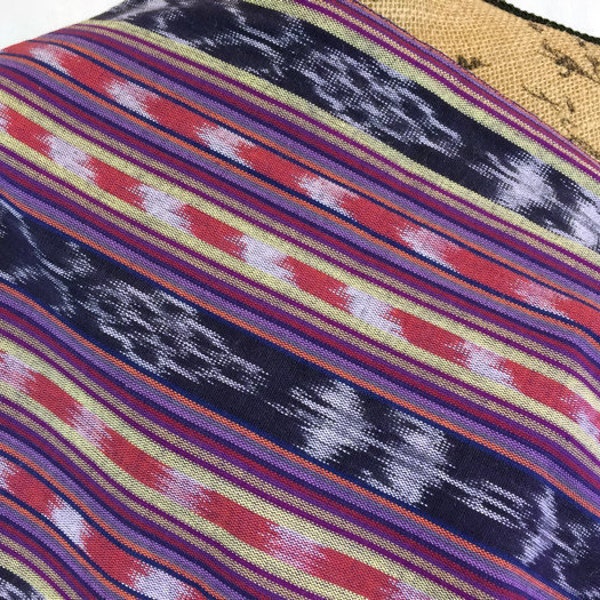 Guatemalan Fabric by the YARD. Handwoven Fair Trade Mayan Fabric Woven Ethnic Fabric for Home Decor or Apparel. Red & Purple Striped Ikat.