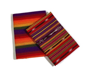 Guatemalan Handwoven Fabric Bundle Assorted. Half Yard Bundle. 2 Pieces--1/2 Yard Each Rainbow Ikat & Rainbow Ombre Stripes--1 YARD Total
