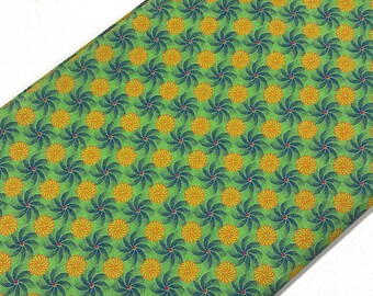 South African Shweshwe Fabric by the  YARD. DaGama Lime Green Rosettes and Pinwheels. 100% Cotton.