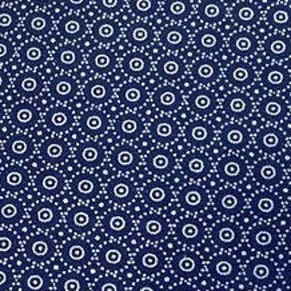 South African Shweshwe Fabric by the YARD. DaGama Three Cats Indigo Lacey Dots. Cotton Fabric for Quilting, Apparel, and Home Décor.