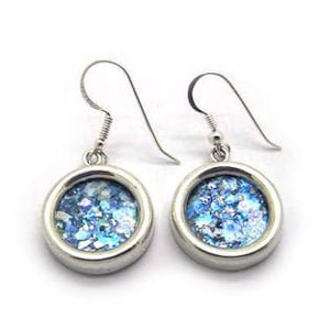 Ladies Round Earrings, Dangle Earrings, 925 Sterling Silver Earrings, Ancient Roman Glass Earrings, Unique Jewelry