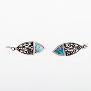 Drop Dangle 925 Sterling Silver-Ancient Roman Glass Earrings Unique Design