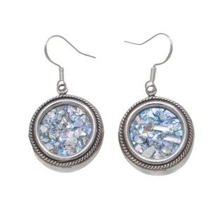Round Dangle 925 Sterling Silver Ancient Roman Glass Earrings Unique Design