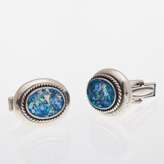 Ancient Roman Glass Sterling Silver Cuff Links Ancient Roman Glass Sterling Silver Cuff Links