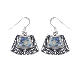 Beautiful Ladies Dangle Earrings, 925 Sterling Silver Earrings, Ancient Roman Glass Earrings, OOAK, Roman Glass Jewelry