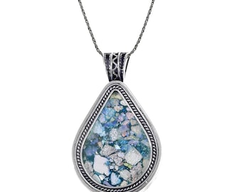 Beautiful Drop pendant, Ancient Roman Glass Pendant, 925 Sterling Silver Pendant, Roman Glass Jewelry, OOAK