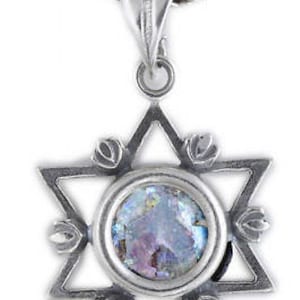 Exclusive 925 Sterling Silver Pendant, Ancient Roman Glass Pendant, Star Of David, Judaica, Unique Jewelry