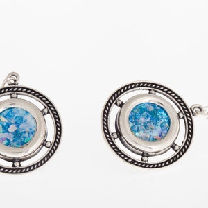 Round Earrings, 925 Sterling Silver Earrings, Ancient Roman Glass Earrings, Dangle Earrings, Roman Glass Jewelry