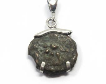 本物のブロンズ製ウィドウズマイトコインペンダント、925スターリングシルバーペンダント、OOAK、イスラエルのユニークなジュエリー