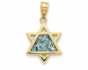 Exclusive 14k Gold Pendant, Ancient Roman Glass Pendant, Star Of David, Judaica, Unique Jewelry