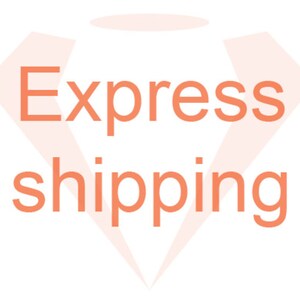 May include: A pink diamond shape with the text "Express shipping" in orange.