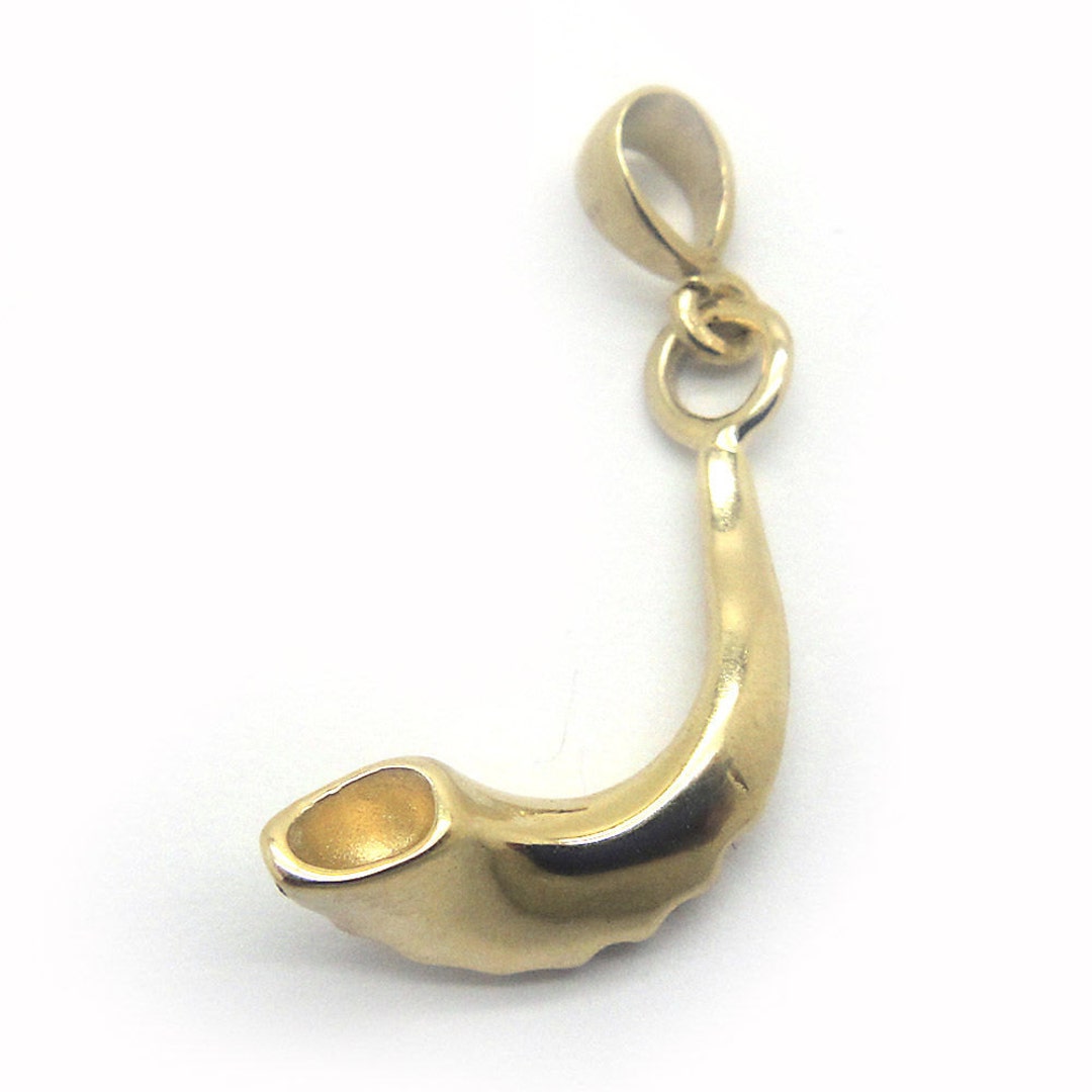 14K Yellow Gold Pendant, Shofar Pendant, Horn, Unique Design Etsy