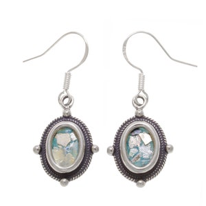 Women 925 Sterling Silver Dangle-Ancient Roman Glass Earrings,Unique Design