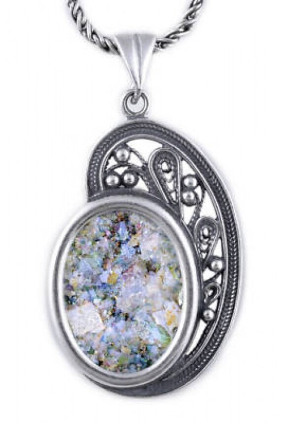 Filigree Woman Pendant, 925 Sterling Silver pendant, Ancient Roman Glass Pendant, Roman Glass Jewelry