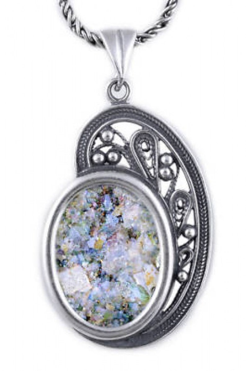 Filigree Woman Pendant, 925 Sterling Silver pendant, Ancient Roman Glass Pendant, Roman Glass Jewelry image 1