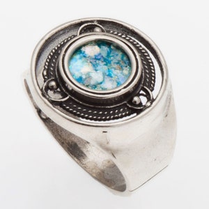 925 Sterling Silver, Ancient Roman Glass Ring, Unique Design size 8