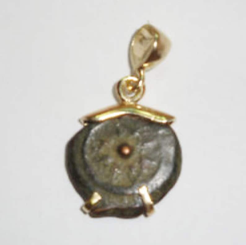 14k Yellow Gold Pendant Antique Authentic Rare Bronze Widows Mite Coin Pendant Ancient Coin Jewelry Israel