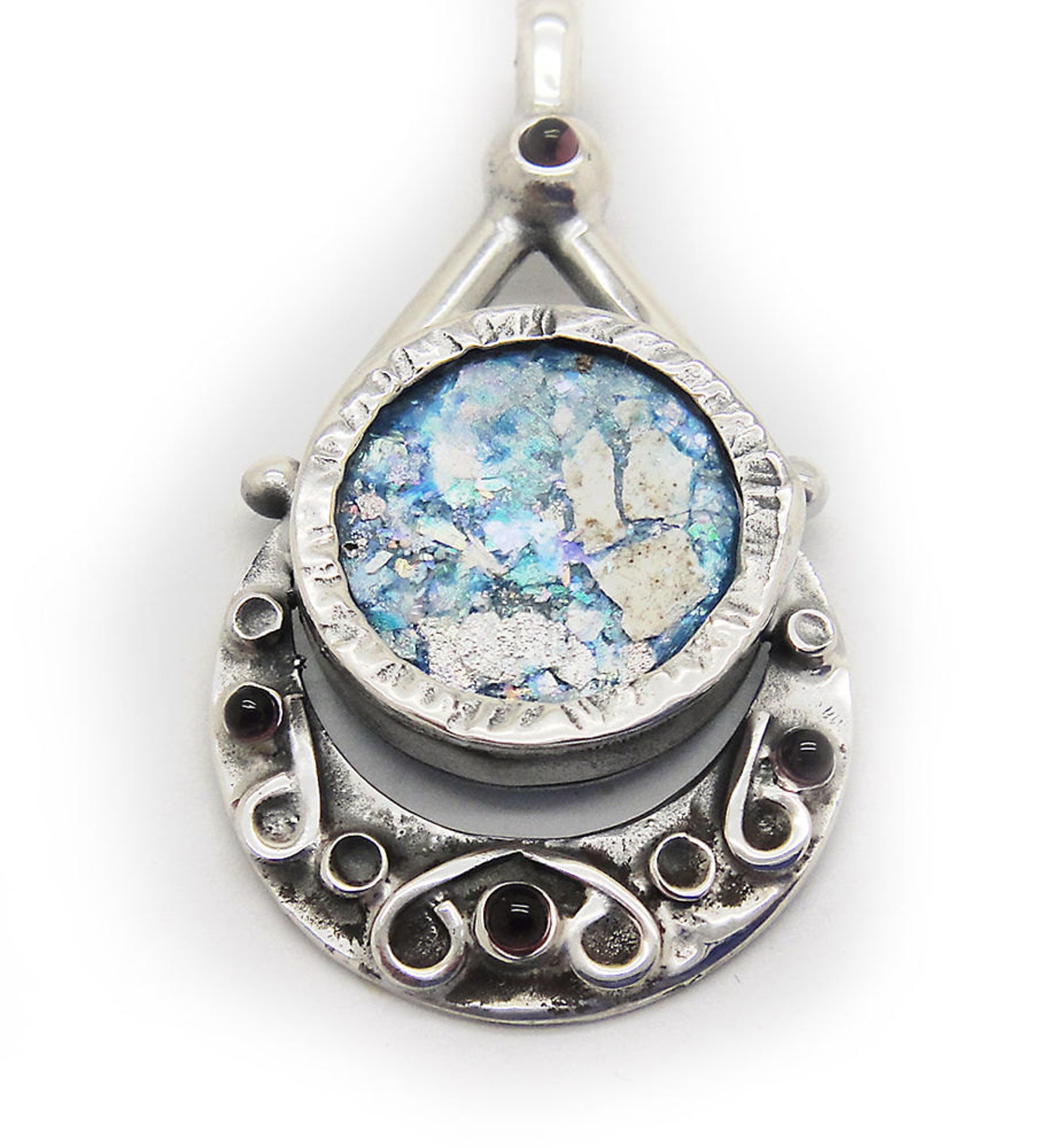 Roman Glass Pendant, 925 Sterling Silver Pendant, Garnet Pendant ...