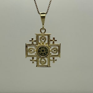 Coin Pendant,Jerusalem cross with Antique Authentic Bronze Widow&#39;s Mite Coin, 14k Yellow Gold Pendant, Ancient Coin Jewelry