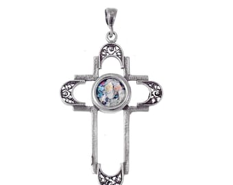 Filigree Cross, Ancient Roman Glass Pendant, 925 Sterling Silver Pendant, Romna Glass Cross, Unique Jewelry