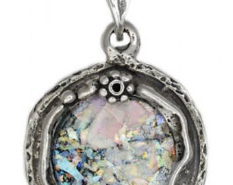 Mooie vrouwenhanger, 925 sterlingzilveren hanger, oud-Romeins glashanger, Romeins glassieraden