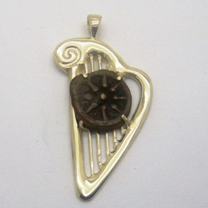 Ancient Authentic Rare Coin Pendant, Harp 14K Yellow Gold Pendant, Widows Mite Coin, Unique Jewelry