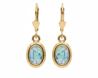 Ancient Roman Glass Earrings, 14K Yellow Gold Earrings, Woman Dangle Rhombus Earrings, Unique Jewelry