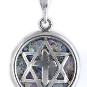 Special 925 Sterling Silver Pendant, Ancient Roman Glass Pendant, Cross David Star Pendant, Judaica, Unique Jewelry