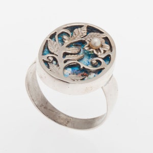 Roman Glass Ring, Unique 925 Sterling Silver Ring size 5.5