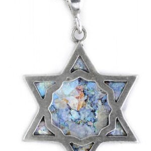 Stylish 925 Sterling Silver Pendant, Ancient Roman Glass Pendant, David Star, Judaica, Roman Glass Jewelry
