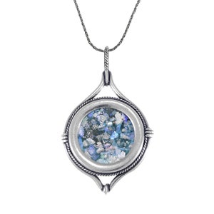 Roman Glass Pendant, Round Woman Pendant, 925 Sterling Silver Pendant, Roman Glass Jewelry