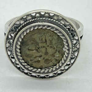 Coin Ring with Antique Authentic Bronze Widow’s Mite Coin, 925 sterling silver Ring Ancient Coin Jewellery