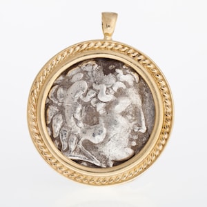 Coins Pendant, 14K Yellow Gold Pendant, Alexander the Great Ancient Coin Authentic Rare Drachma