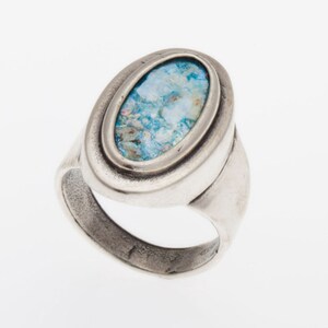 925 Sterling Silver Ring with Ancient Roman Glass, Custom Size, Oval
