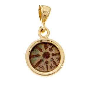 Widows Mite Coin Pendant, 14k Yellow Gold Pendant, Authentic Bronze Coin, Ancient Coin Pendant, Ancient Coin Jewelry Israel