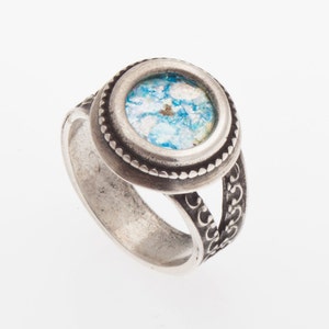 Roman Glass Ring, 925 Sterling Silver Ring, Jewelry size 7.5