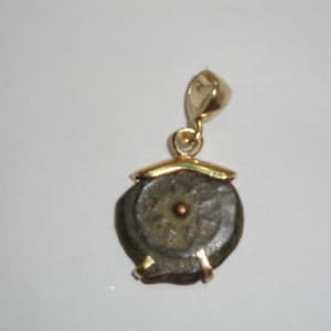 14k Yellow Gold Pendant, Antique Authentic Rare Bronze Widows Mite Coin Pendant, Ancient Coin Jewelry, Israel