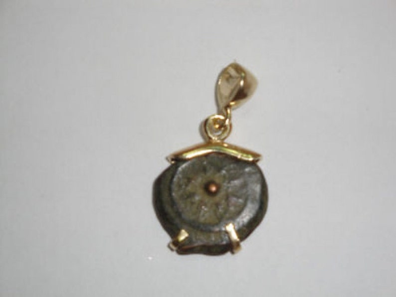 14k Yellow Gold Pendant Antique Authentic Rare Bronze Widows Mite Coin Pendant Ancient Coin Jewelry Israel